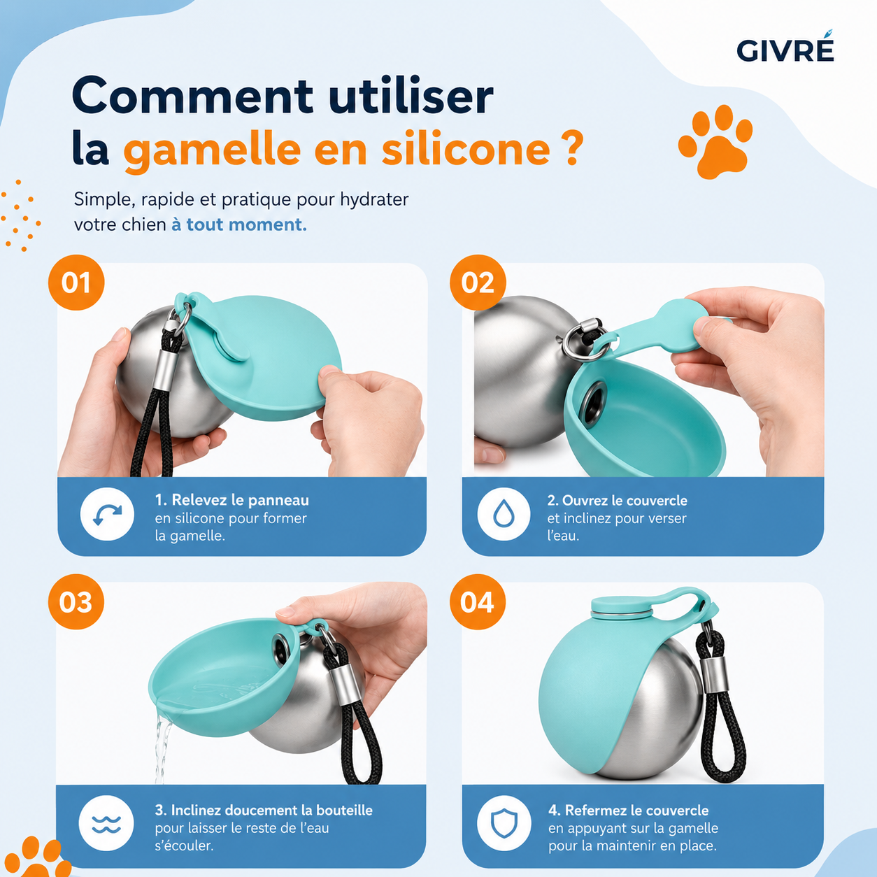 Gourde Nomade Givré – Bouteille d'eau portable pour chien