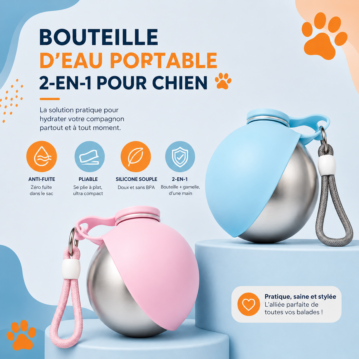 Gourde Nomade Givré – Bouteille d'eau portable pour chien